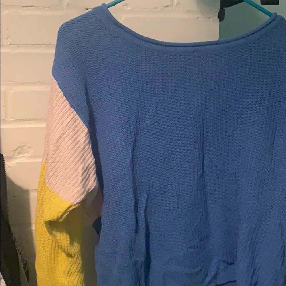 Blue, Yellow, and White Colorblock Sweater